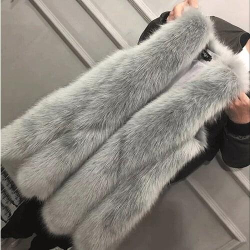 Autumn Woman Thick & Warm Fake Fox Fur Coat 2021 Female Soft Furry Coat Waistcoat Ladies Fashion Slim Vest with Pockets Q262