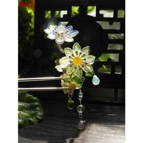 Daisy opal crystal classical hair stick vintage original handmade hanfu hair accessory daisy hair stick with tassel