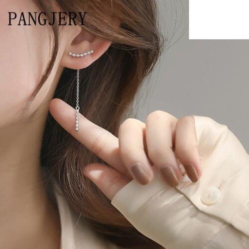 PANGJERY Prevent Allergy 925 Sterling Silver Micro Pave Zircon Earrings for Women Chic Exquisite Tassel Anniversary Jewelry Gift