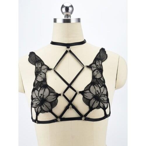 Sexy Lace Cage Bra Womens Fetish Crop Top Bondage Bra Polyester Harness Erotic Lingerie Bodysuit Adjustable Size O0489