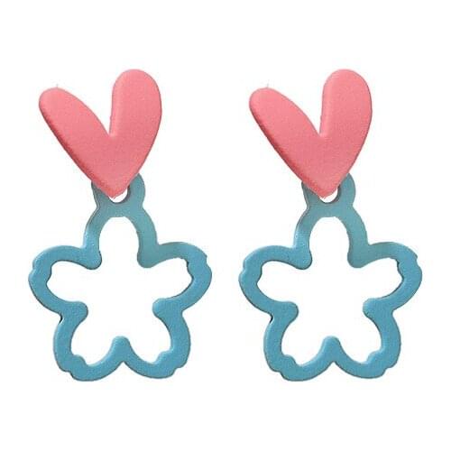 New Japanese And Korean Color Contrast Heart-shaped Flowers In Summer Small Fresh, Sweet And Lovely Simple Wind Earrings Earring