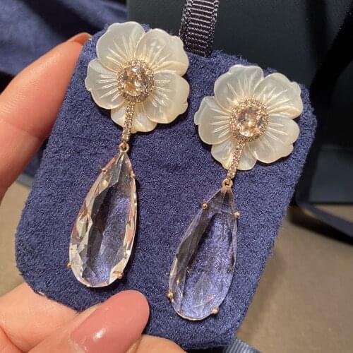 Holiday Shell Flower Transparent Big Earrings White Shell 925 Silver Needle For Women