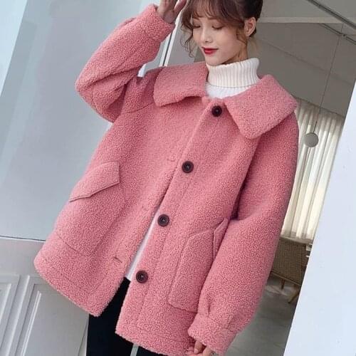 Harajuku Style Loose Coat Students Thickened Plus Velvet Fleece Sweater Female 2021 Autumn Winter Button Pockets Overcoat