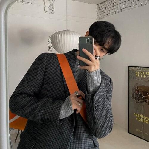 Thick leisure suit thousand bird case small suit autumn and winter new mens woolen suit jacket woolen cloth