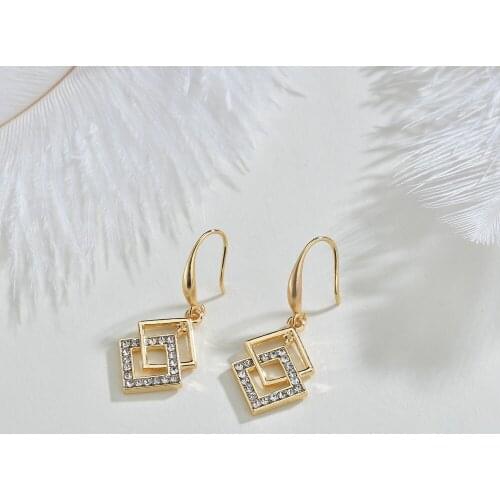 UAM Gold Color Exaggerated Big Geometric Square Long Cross Drop Earrings For Girls Rhinestone Earring Jewelry Accessories Gifts