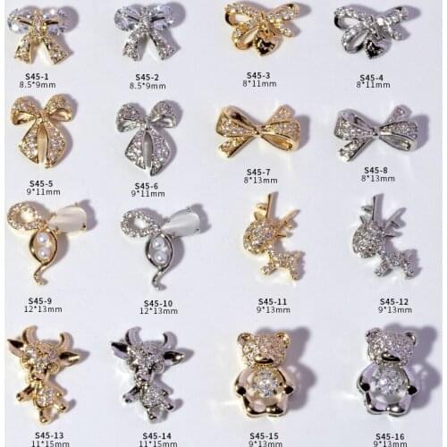 5pcs Luxury Zircon Bowknot 3D Nail Art Decorations Shiny Diamonds Crystal Bear Alloy Design Jewelry Manicure Accessories