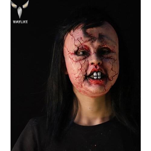 WAYLIKE Long-Haired Doll Latex Mask Halloween Bar Ball Horror Ghost Headgear Props Masquerade Horror Mask