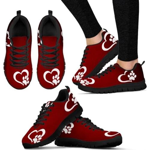 ELVISWORDS Gradient Red Color Womens Sneakers Funny Paw Heart Pattern Flats Spring Autumn Air Mesh Comfortable Ladies Footwear
