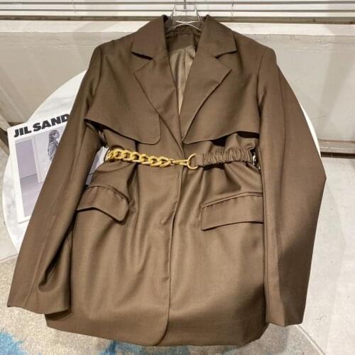 Popular Celebrity Style Autumn Chains Belted Women Suit Blazer Ladies Chic Runway Blazer Jacket