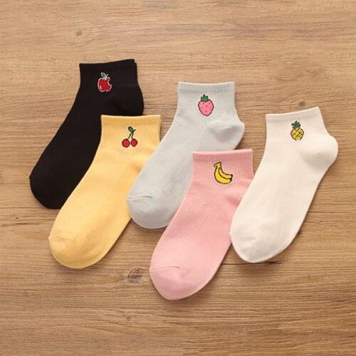 10 Pairs/set Cotton Women Short Socks Cute Fruit Pattern Casual Female Ankle Socks Solid Color Summer Style