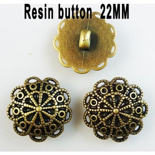 20PCS 22MM Bronze Tone Dyed RESIN Flower Buttons Fits Coat Boots Sewing Clothes Accessory Lace Button R-016G