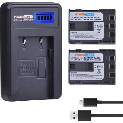 2Pcs 1400mAh NB-2L NB-2LH NB2L NB 2L Camera Battery + LCD USB Charger For Canon 350D 400D G7 G9 S30 S40 z1 Kiss N X Rebel XT XTi