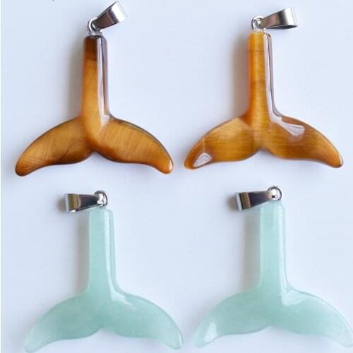 2020 Fashion natural tiger eye stone carving fish tail pendants & necklaces charms jewelry 4pcs/lot Wholesale free shipping