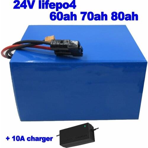 24V 60ah 70ah 80ah LiFePO4 lithium phosphate iron Battery Pack for AGV robot patrol ebike scooter fishing boat yacht 10A charger
