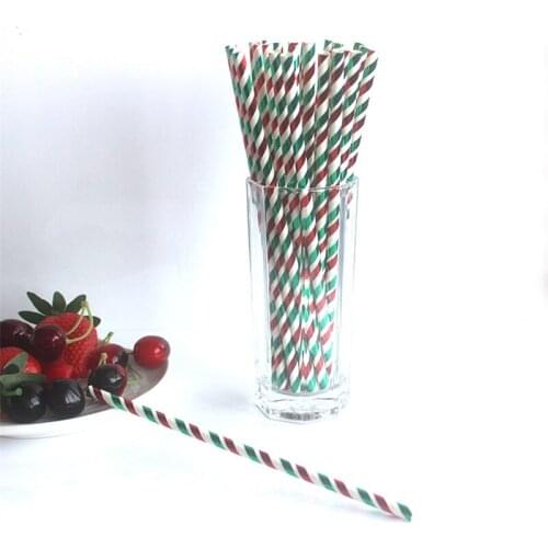 25Pcs Gilding Red&Green Eco-friendly Striped Paper Straws for Wedding Party Decorations Birthday Holiday Supplies Drinking Straw
