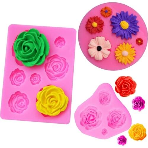 3D Rose Flower Bloom Silicone Fondant Soap Cake Mold Daisy Cupcake Jelly Candy Chocolate Decoration Baking Tool Fondant Moulds