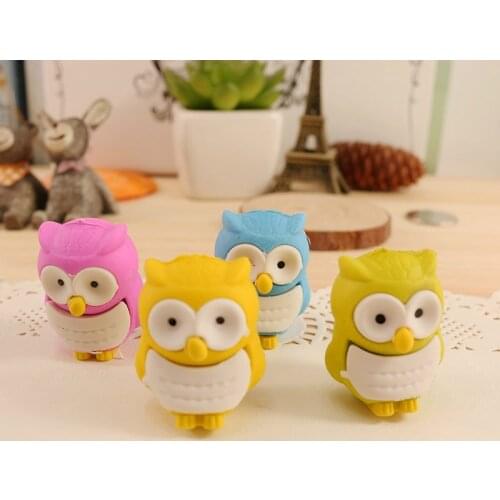 4 Pcs Kawaii Cartoon Erasers Creative Cute Animal Owl Childrens Student Eraser Student Office Supplies Stationery Wholesale