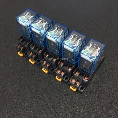 5 sets MY2NJ HH52P DC 12V 24V 110V 220V AC Coil Power Relay Mini Electromagnetic Relay 8 Pins DPDT 5A with PYF08A Socket Base