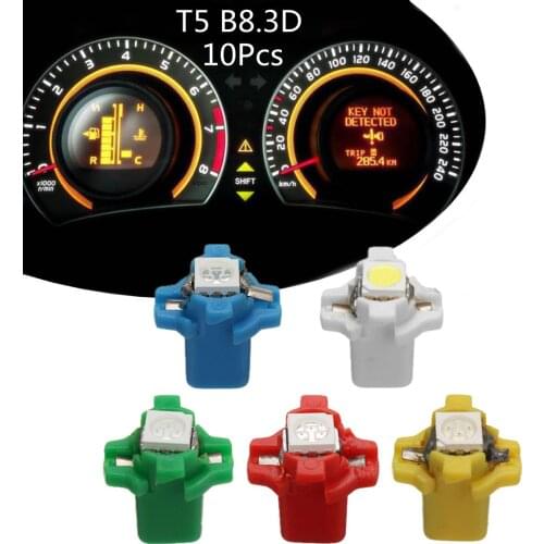 10pcs 12V T5 B8.3D W3W 5050 Car LED Light Bulbs Instrument Head Lights Dashboard Dash Gauge LED Bulbs Universal