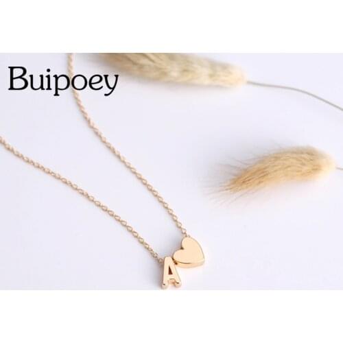 Buipoey Fashion Golden Letters & Heart Charm Necklace For Women Couples Diy Simple Letter Name Initials Necklace Jewelry Gift
