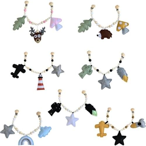 Baby Wood Pacifier Clip Chain Pram Mobile Rattle Stroller Bed Bell Toys Handmade Nipple Holder Teether Leash Strap