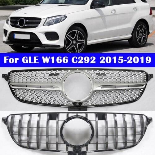 For Mercedes-Benz GLE X166 W166 C292 W292 2015-2019 Car Modified Grid Diamond GT Style ABS Vertical bar Middle Grille Bumper
