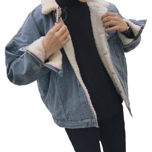 Winter new trendy mens cashmere denim jacket Korean loose fashion lapel denim jacket thickened warm jacket men