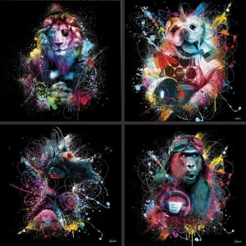 Graffiti Monkey and Dog Art Canvas Canvas Posters and Prints Wild Animals Wall Art Painting Picture Decoration