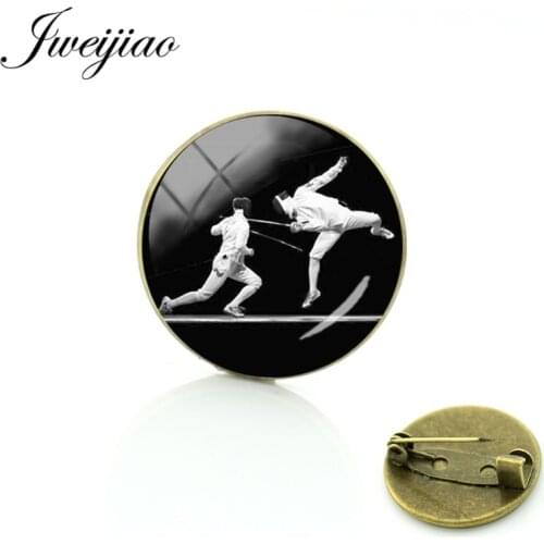 JWEIJIAO vintage Fencing brooches pins men women casual sports badge brooch novelty Swordsman jewelry gifts SP70