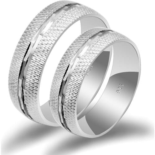 Couple Rings Silver 925 for Lovers Rough Surface Classic Elegant Wedding Band Ring for Men Women Couple Fine Jewelry