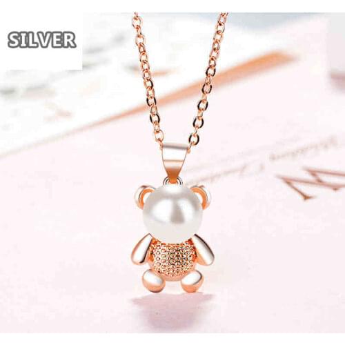 Bear pendant necklace genuine 8-9mm freshwater pearl jewelry for women new fashion with Cute lady birthday gift accessories