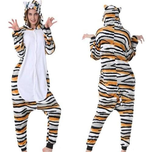 Tiger Cat Onesies Cartoon Kigurumi Adult Animal Jumpsuit Women Pajamas Winter Pajamas Suit Sleepwear Flannel Pijamas