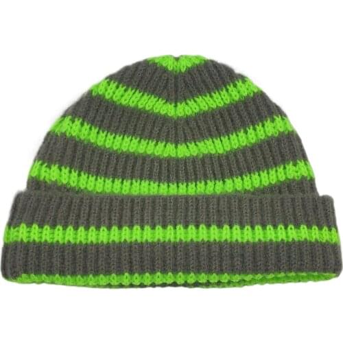 Short Knitted Striped Hat Winter Beanies for Ladies Men Warm Cuff Cap Orange Lime Green Hot Pink