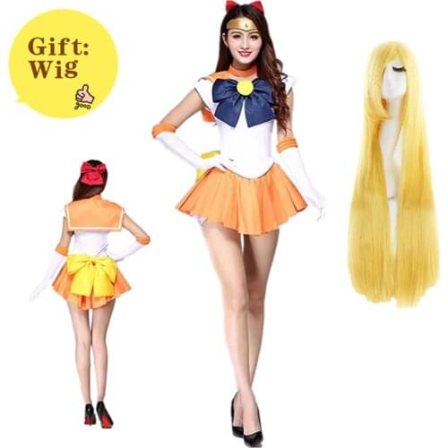 Anime Cosplay Sailor Stars Sailor Venus Halloween Cosplay Costume Aino Minako Cosplay Wig Halloween