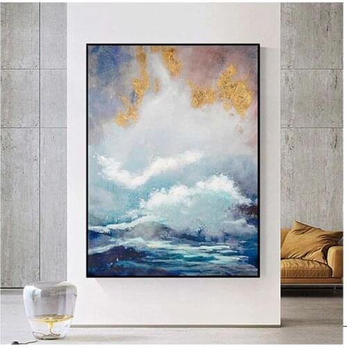 Beautiful Scenery Wall Painting Handmade Abstract Oil Painting Gold Sky Landscape Hanging Picture For Living Room Entrance Hotel