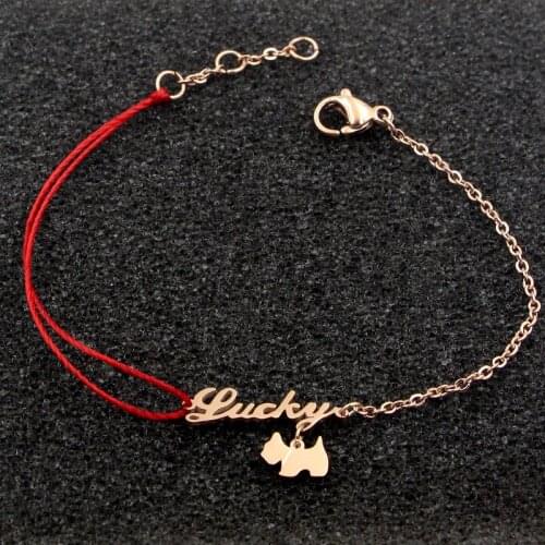 Red Rope Luckly Dog Charm Bracelet ,Ttitanium steel rose gold Color woman Bracelets ,nice gift