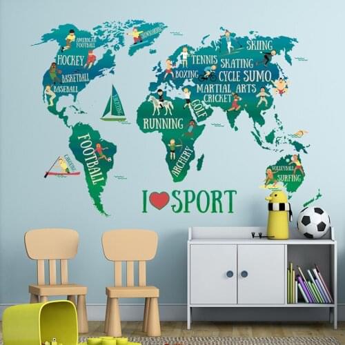 Creative Sports World Map Wall Sticker Teenager Room Decoration Bedroom Living Room Wall Decal Mural Home Office Decor Wallpaper