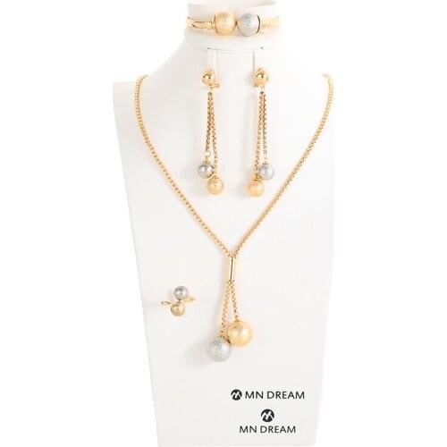 Hotsale Bridal African Jewelry Sets Fashion Gold Necklace Earrings Ring Zircon Bridesmaid Dubai Gold Jewelry Sets for Women