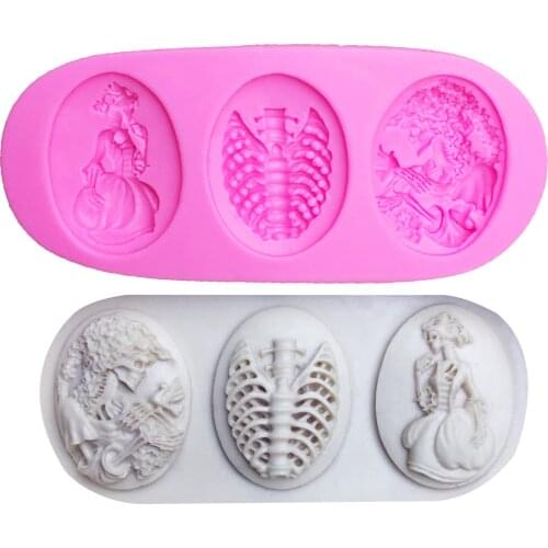 M0505 Woman skull portrait cake decoration tools fondant Moulds Skull Christening Halloween Fondant molds Chocolate mold