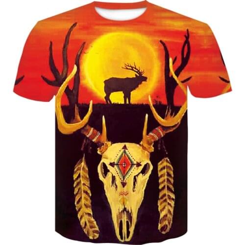 Fashion animal sunset deer elk 3D T-shirt summer trend breathable casual mens T-shirt fashion streetwear