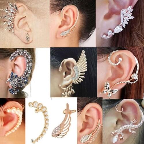 Fashion crystal angel wings pearl lizard ear clip ear hook