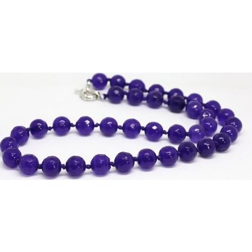 New purple chalcedony jades stone elegant faceted round beads 8mm 10mm charms charms chain jewelry necklace 18inch B1450