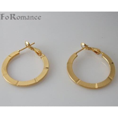 MIN ORDER 10$/NEW CARVED ROUND HOOP- YELLOW GOLD GP DIAMETER THREE SIZES 30 MM 40 MM 57 MM EARRING 1.18" 1.57" 2.24"