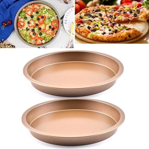New Gold Tray Non Stick Carbon Steel Baking Round Oven Pizza Pan Plate Bread Cream Fondant Dessert Bakeware Tools