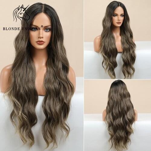 Blonde Unicorn Lace Part Synthetic Long Wavy Wig Ombre Grey Blonde Hair Wigs for Black White Women Daily Hair Heat Resistant