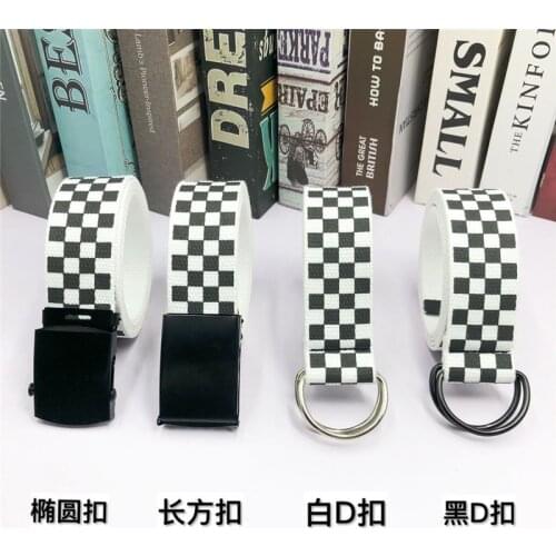 2020 Fashion Punk Checkered Belt Waistband Long Black and White Plaid Checkerboard Couple Checkered Canvas Women New Belts