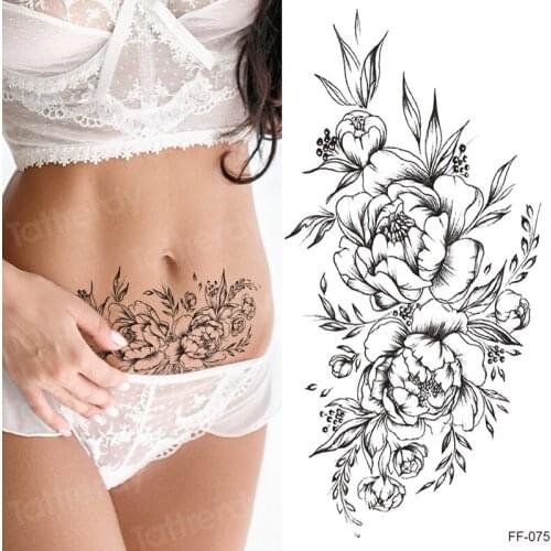 Sexy tattoo for women girls waterproof temporary tattoos flower rose peony stretch tattoo designs black henna stickers hand arm