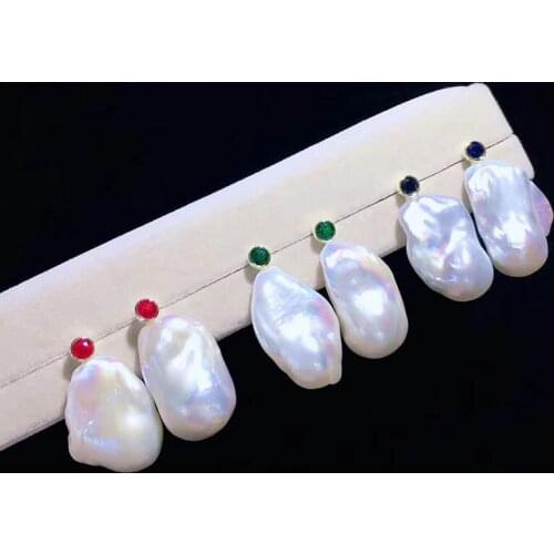 14x21MM Cultured White Keshi Pearl Stud Earrings