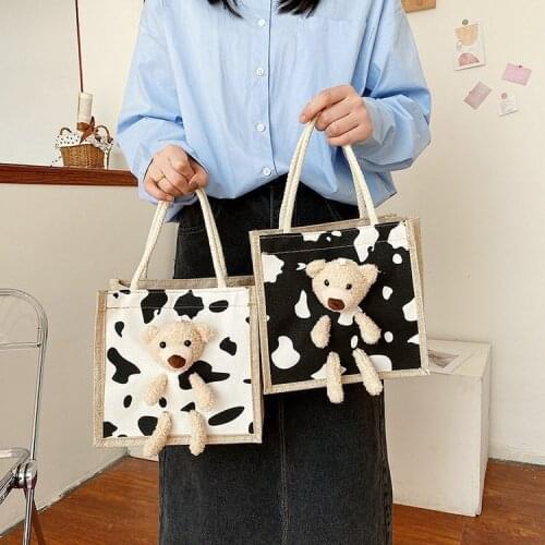 Cute Bear Girls Handbag Japanese Women Bag Fashion Canvas Bag Portable Large Capacity Shopping Bag