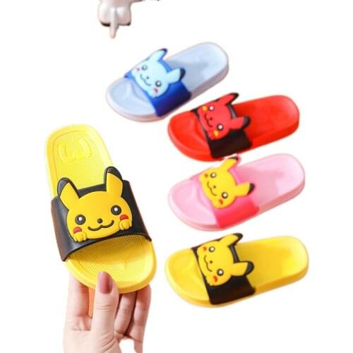 Pokemon Baby Slippers Infant Pikachu Cartoon Flat Shoes Toddler Home Shoes Boy Girl Summer Non-slip Bath Beach Sandals Kid Gift